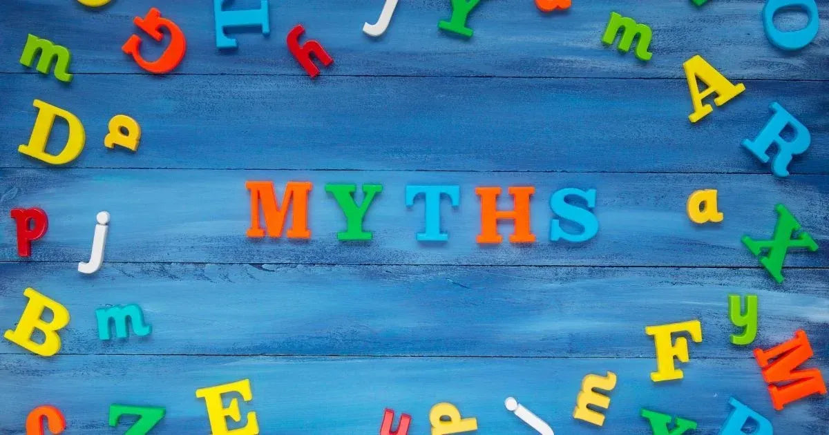 Colorful Alphabets Formed as "MYTHS" with a Blue Background