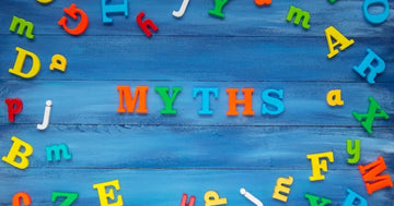 Colorful Alphabets Formed as "MYTHS" with a Blue Background