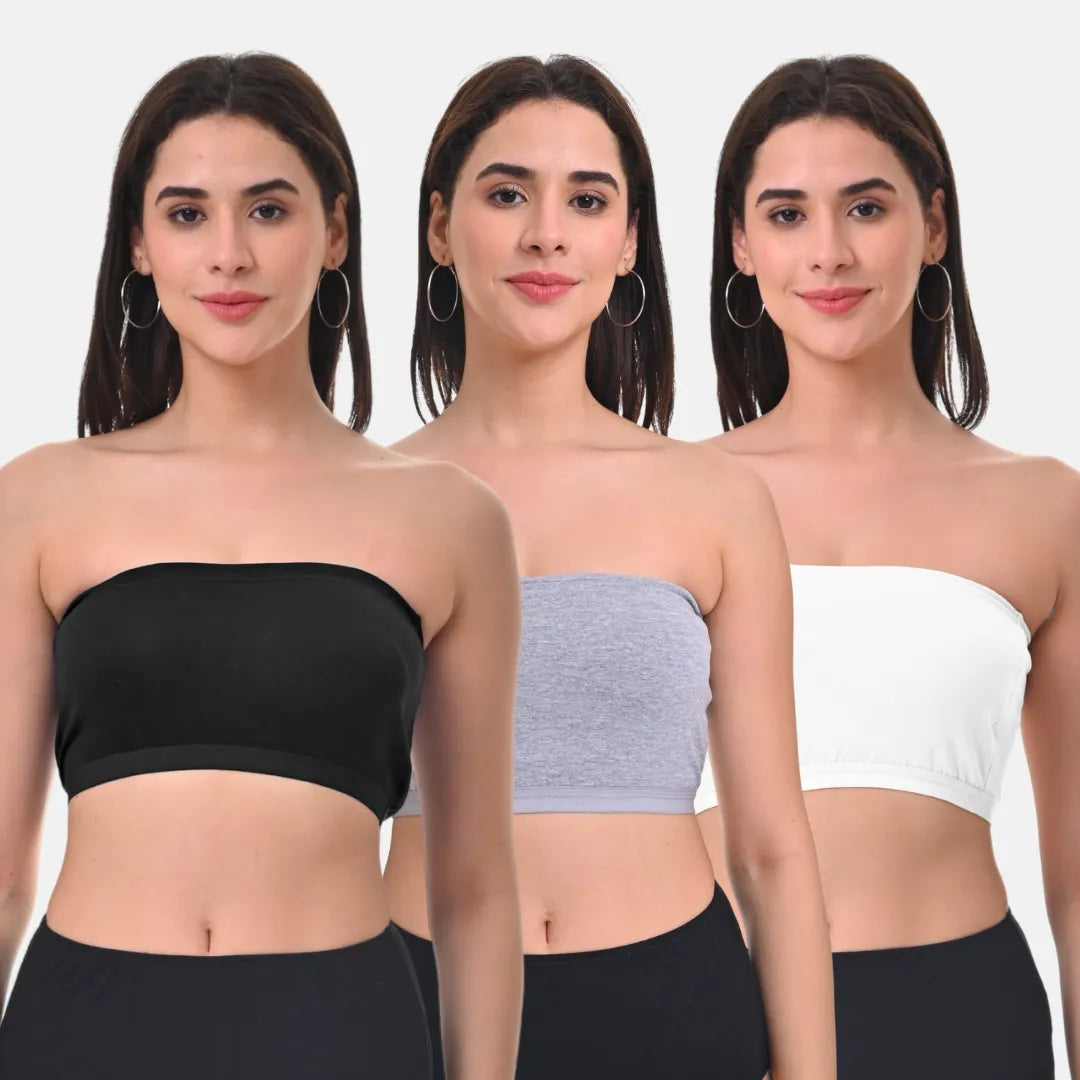 Bandeau Bra For Women Black, Grey & White