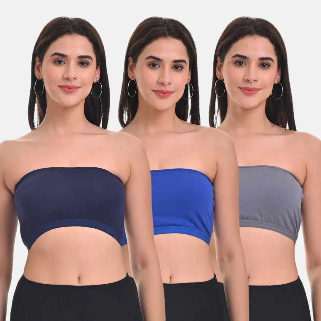 Bandeau Bra For Women Navy Blue, Steel Grey & Royal Blue
