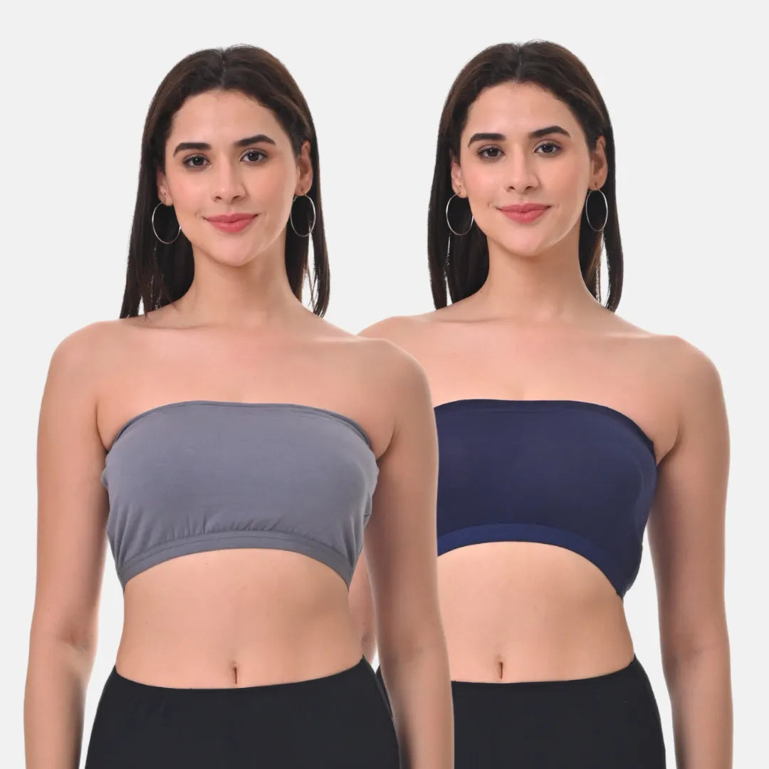 Bandeau Bra For Women Steel Grey & Navy Blue