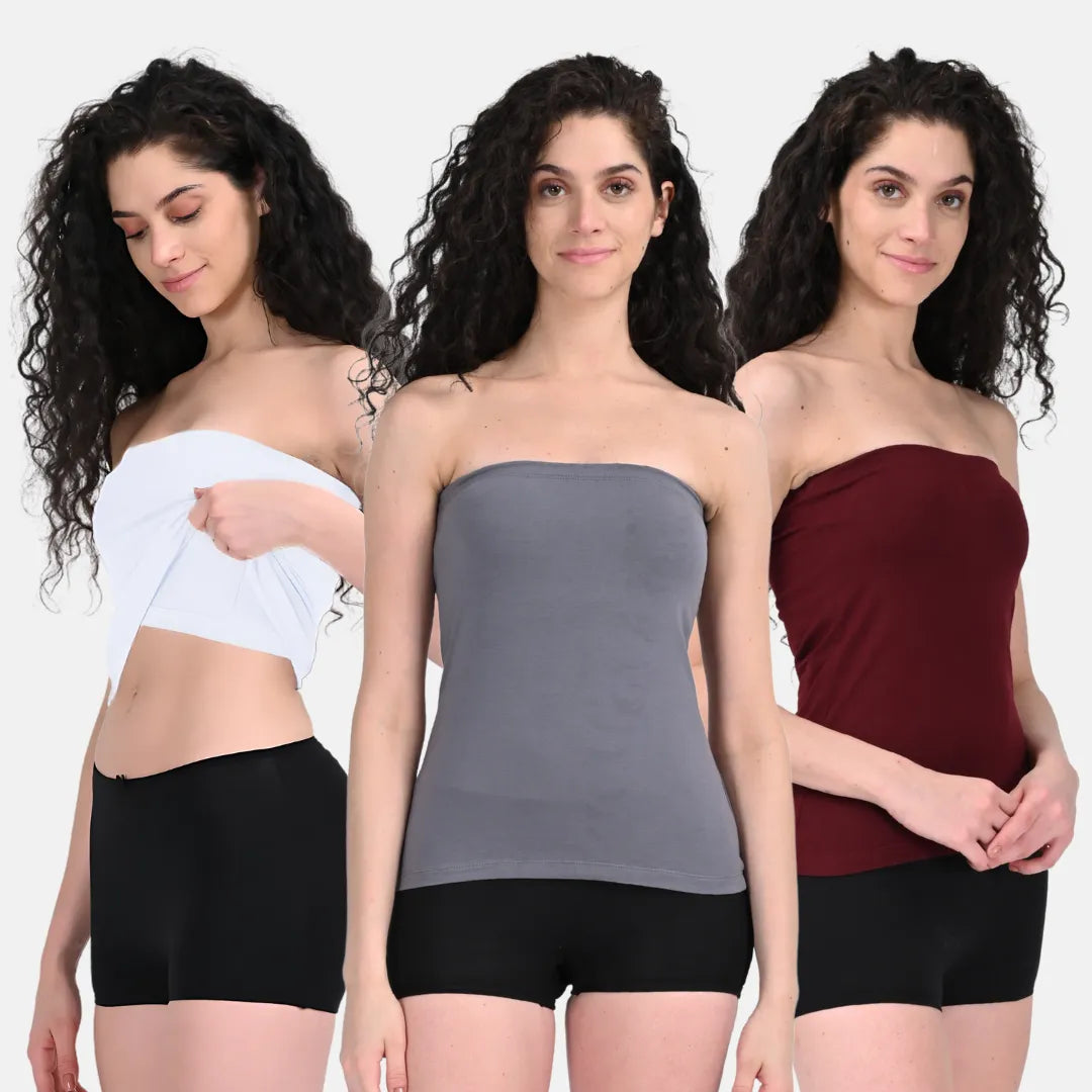 Bandeau Tops White, Wine & Steel Grey