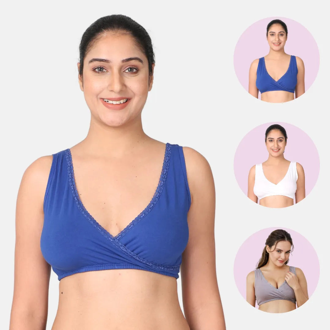 Best Sleeping Bra For Pregnancy Royal Blue, White & Steel Grey