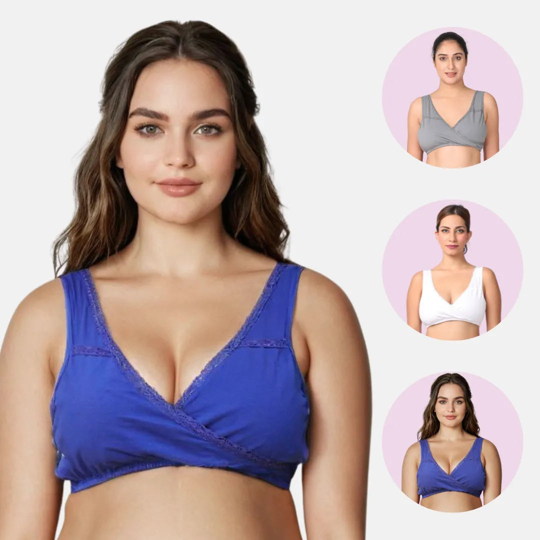 Best Sleeping Bra For Pregnancy Steel Grey, White & Royal Blue