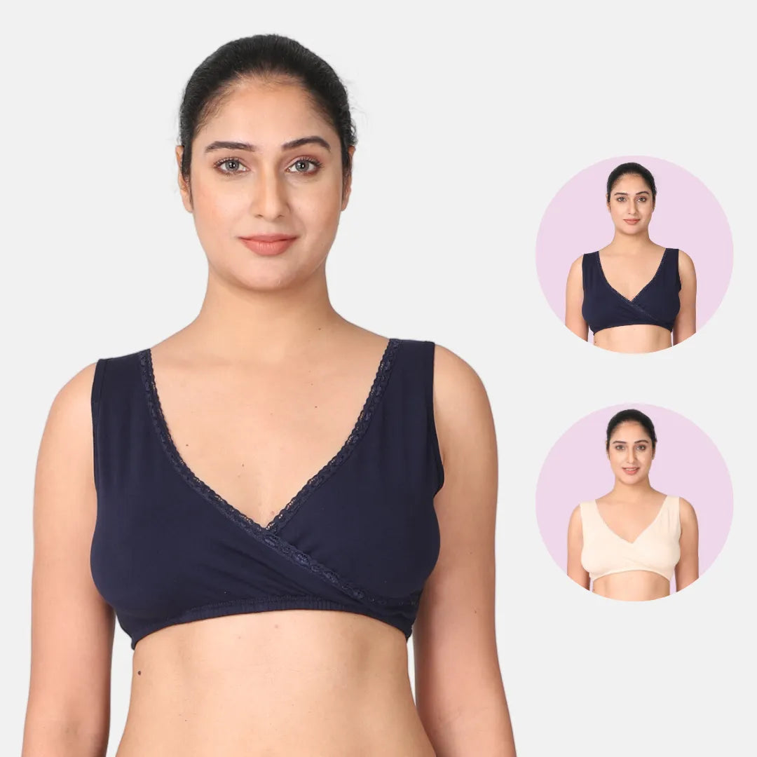 Best Sleeping Bra For Pregnancy Navy Blue & Skin