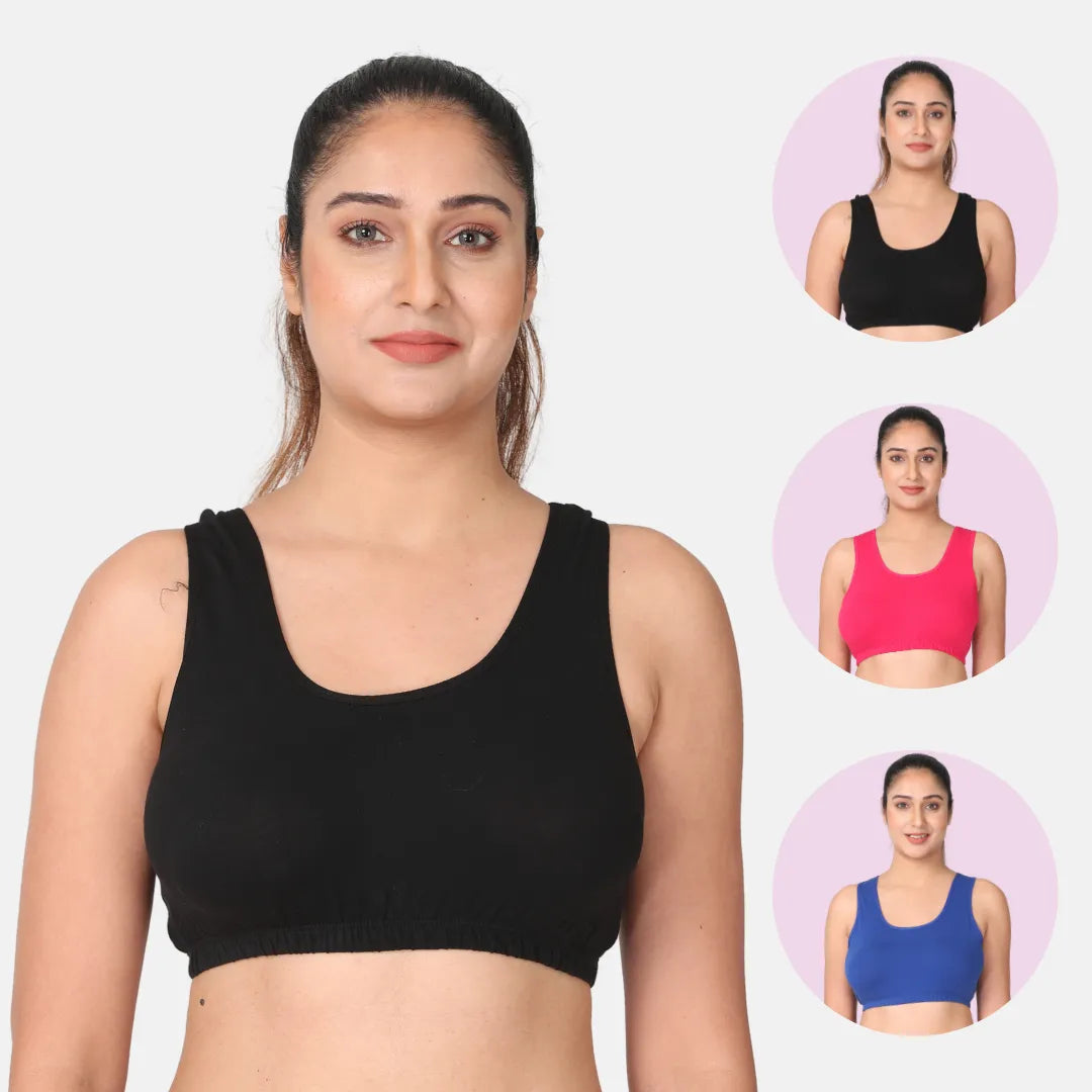 Black, Dark Pink & Royal Blue Sleep Bra / Lounge Bra