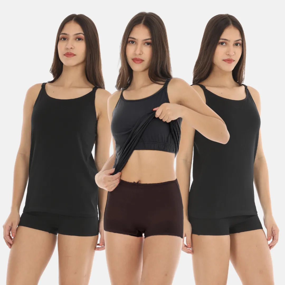 Built In Bra Camisole Black Pack Of 3