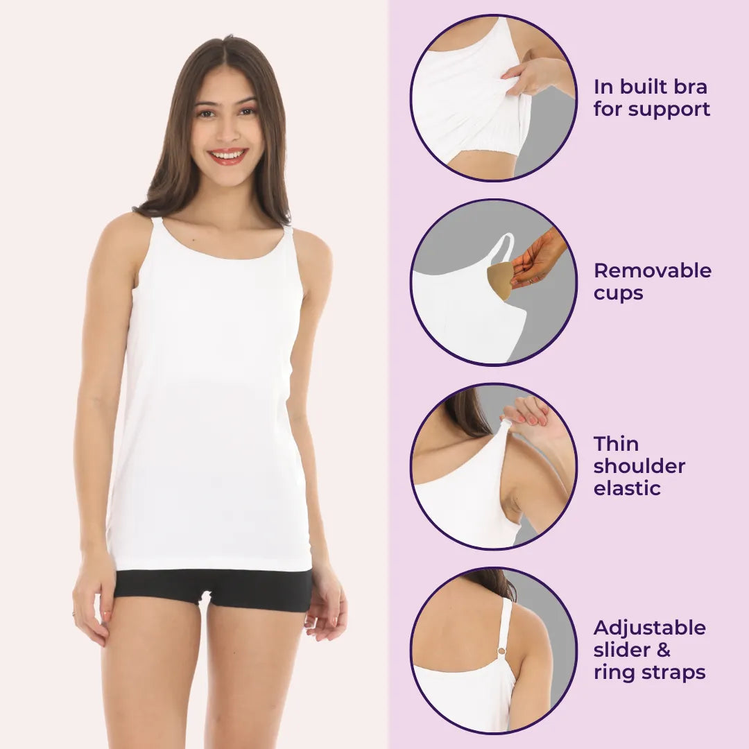 Built In Bra Camisole Skin, Black & Grey