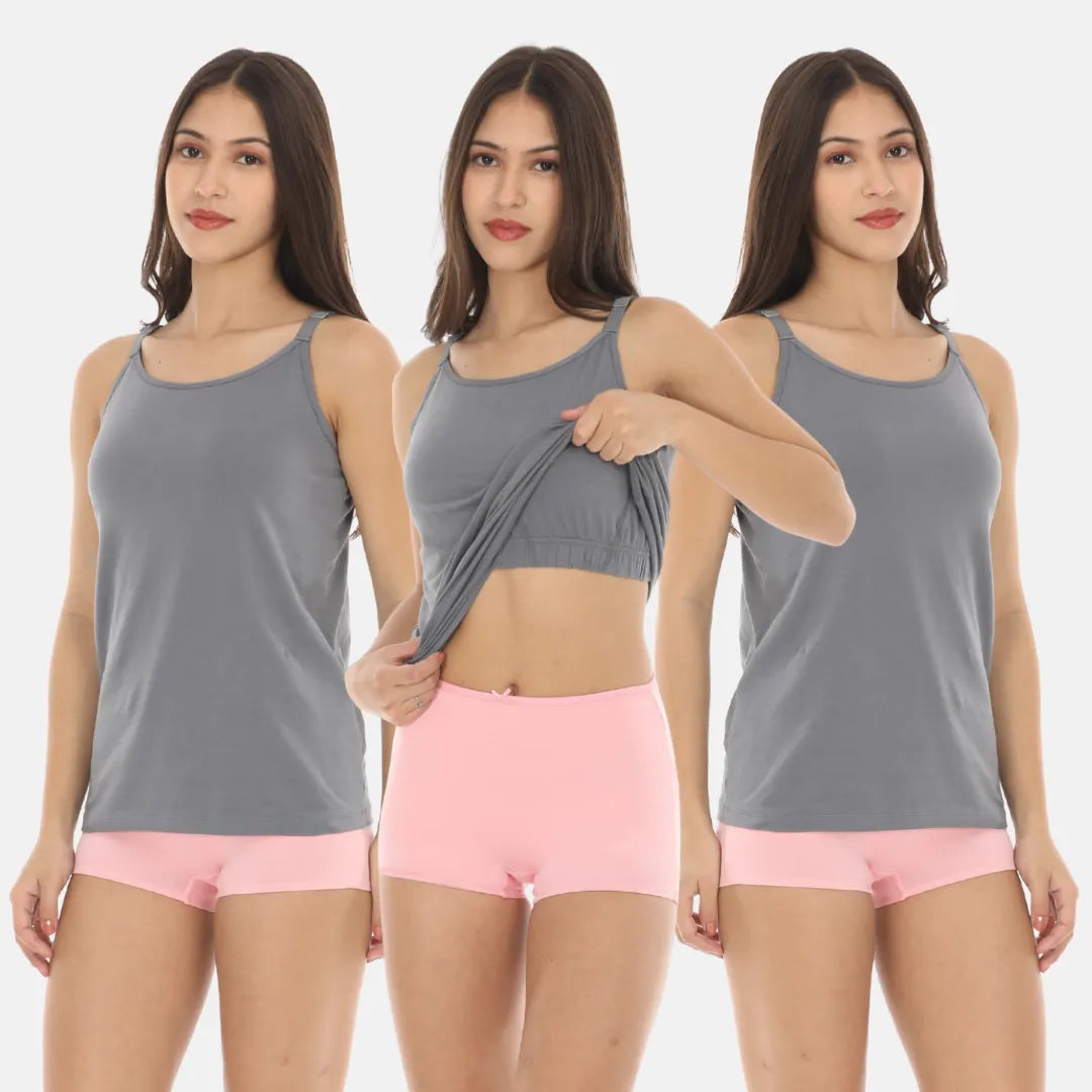 Built In Bra Camisole Grey Pack Of 3