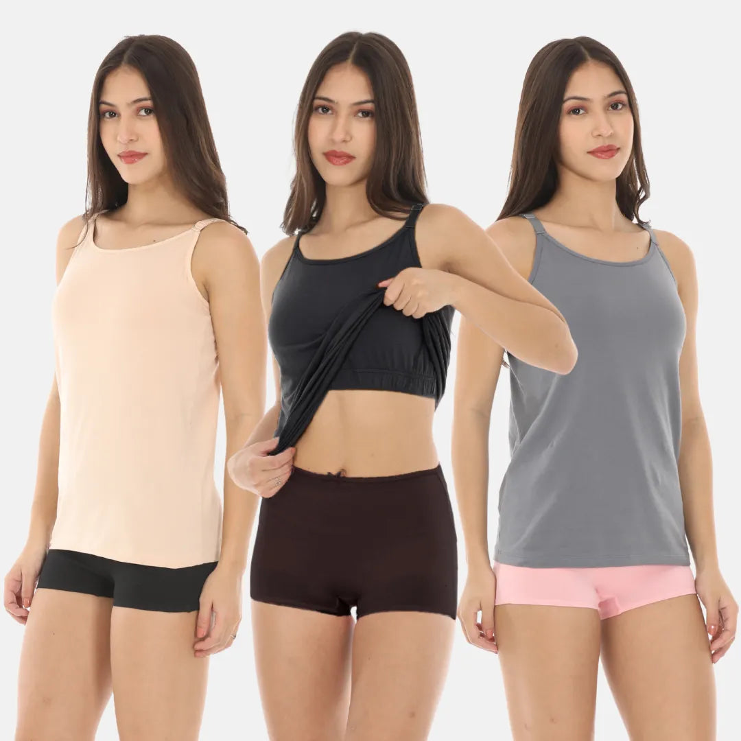 Built In Bra Camisole Skin, Black & Grey