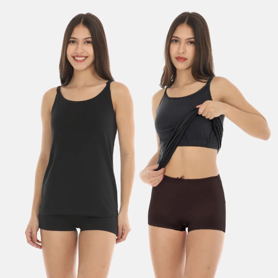 Cami Top With Built In Bra Black Pack Of 2