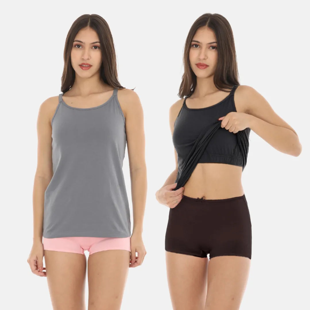 Cami Top With Built In Bra Grey & Black