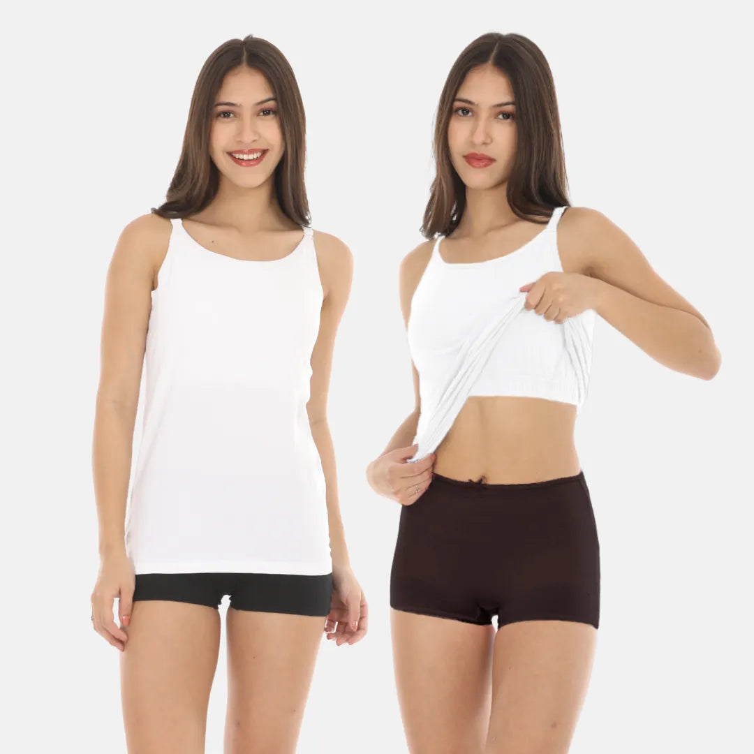 Cami With A Shelf Bra White Pack Of 2