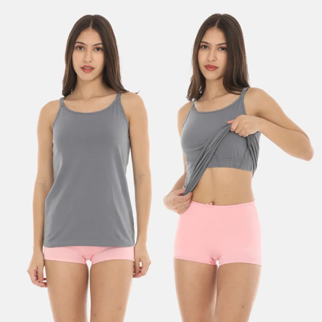 Camisole Tops With Built In Bra Grey Pack Of 2