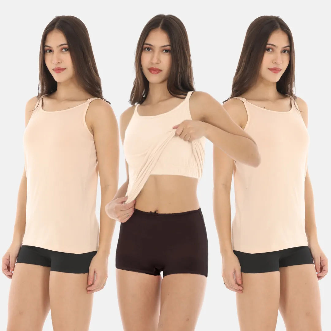 Camisole Tops With Built In Bra Skin Pack Of 3