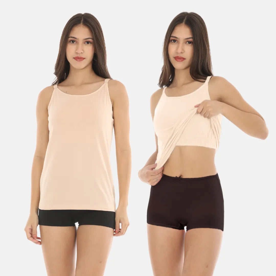 Camisole With Inbuilt Bra Skin Pack Of 2