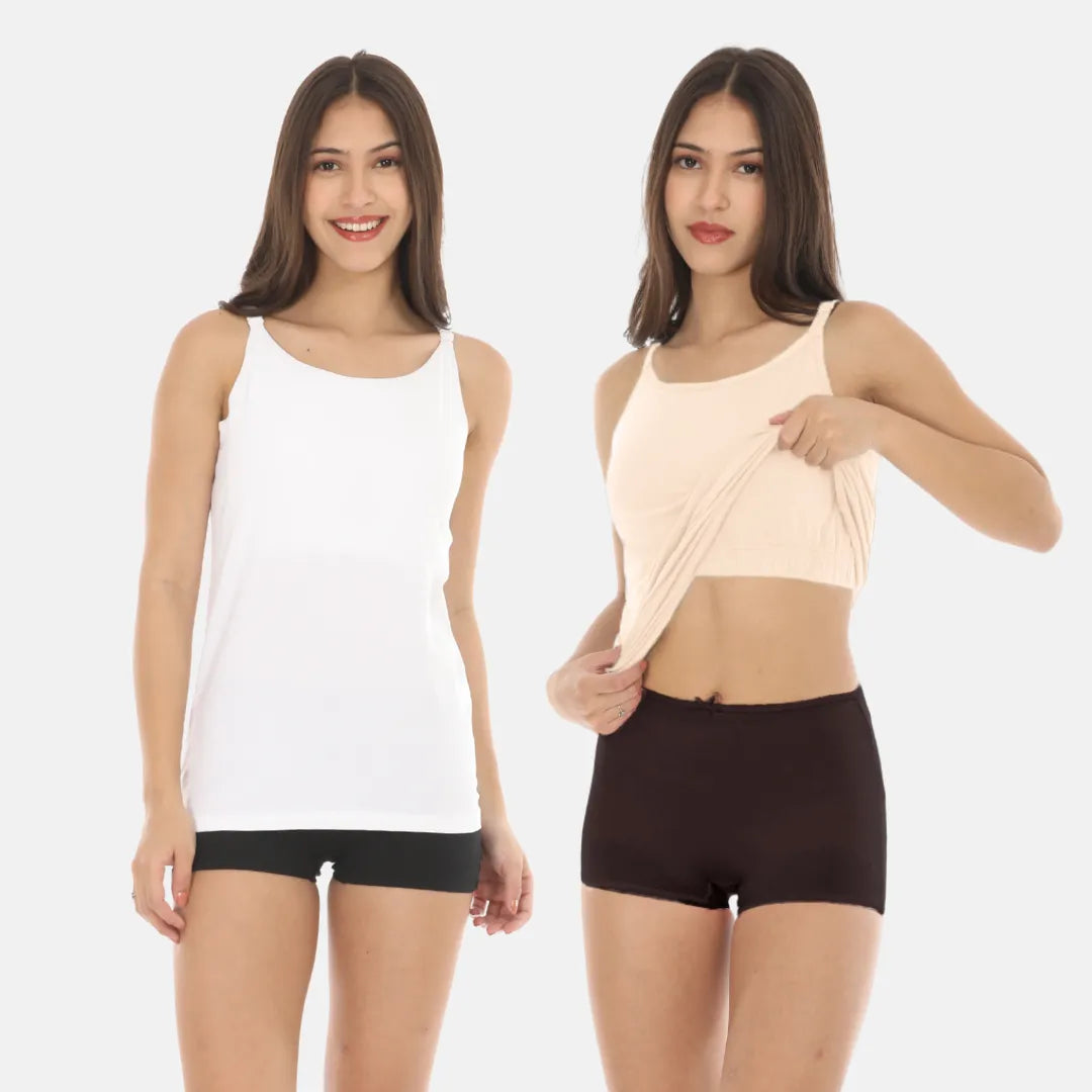 Camisole With Inbuilt Bra White & Skin