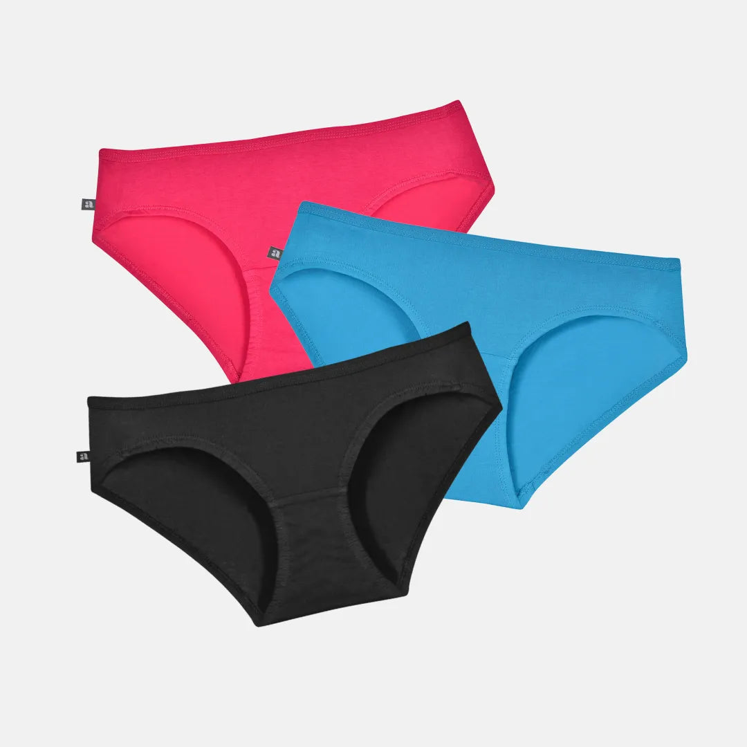 Comfy Teen Cotton Panties Dark Pink, Bright Blue & Black
