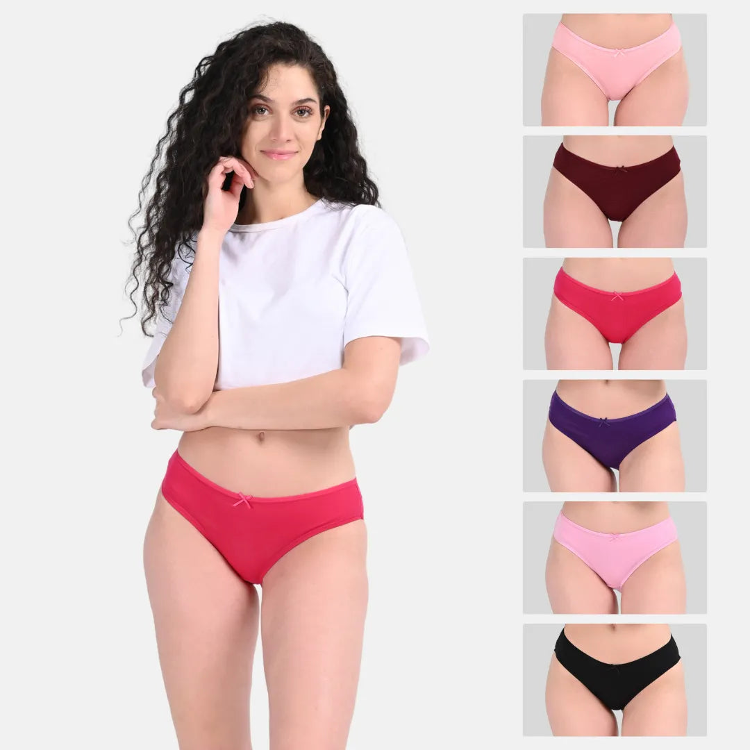 Cotton Bikini Panties Peach, Wine, Dark Pink, Magenta, Light Pink & Black