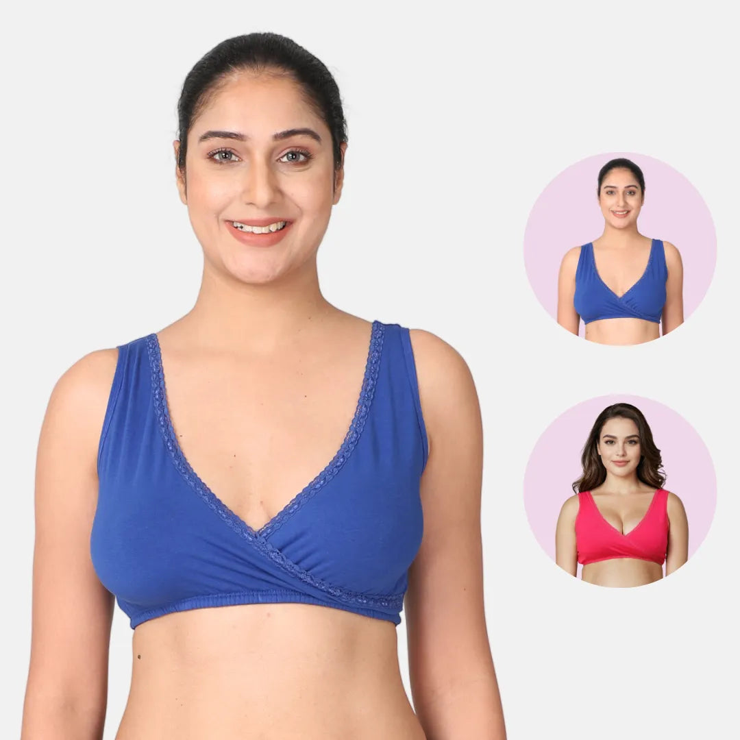 Cotton Nursing Sleep Bra Dark Pink & Royal Blue