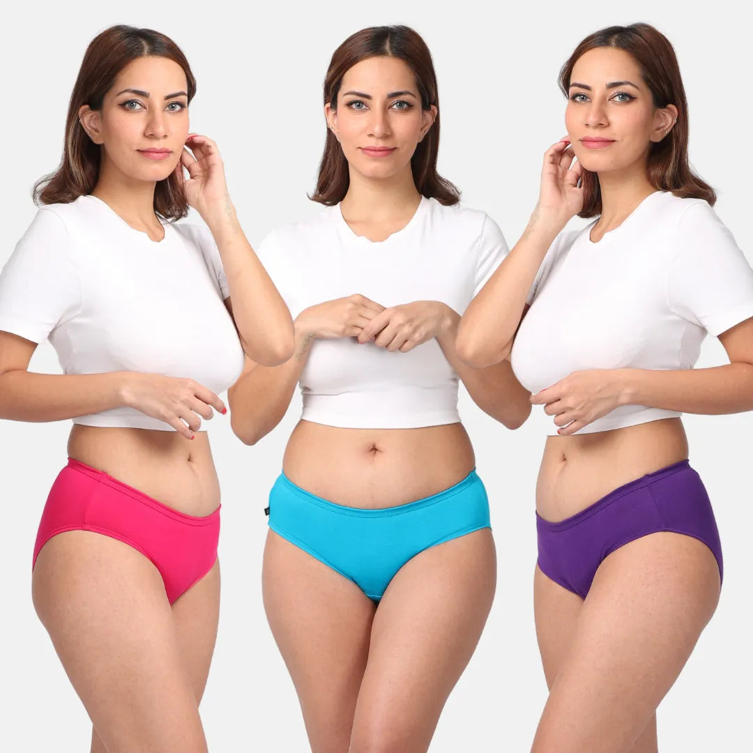 Cotton Panties Dark Pink, Bright Blue & Magenta