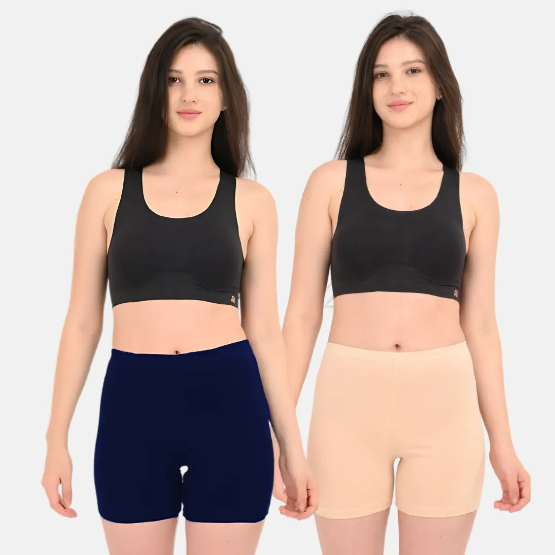 Cotton Shorties Navy Blue & Skin