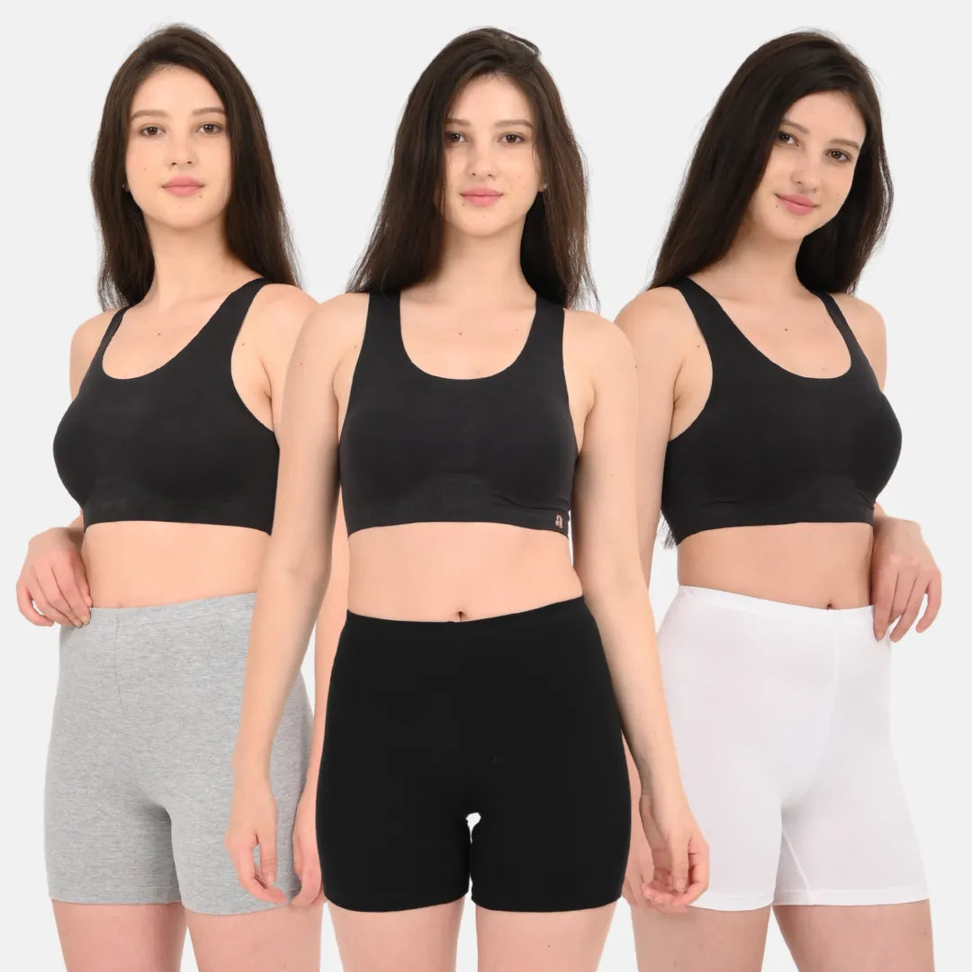 Cotton Shorties White, Black & Grey