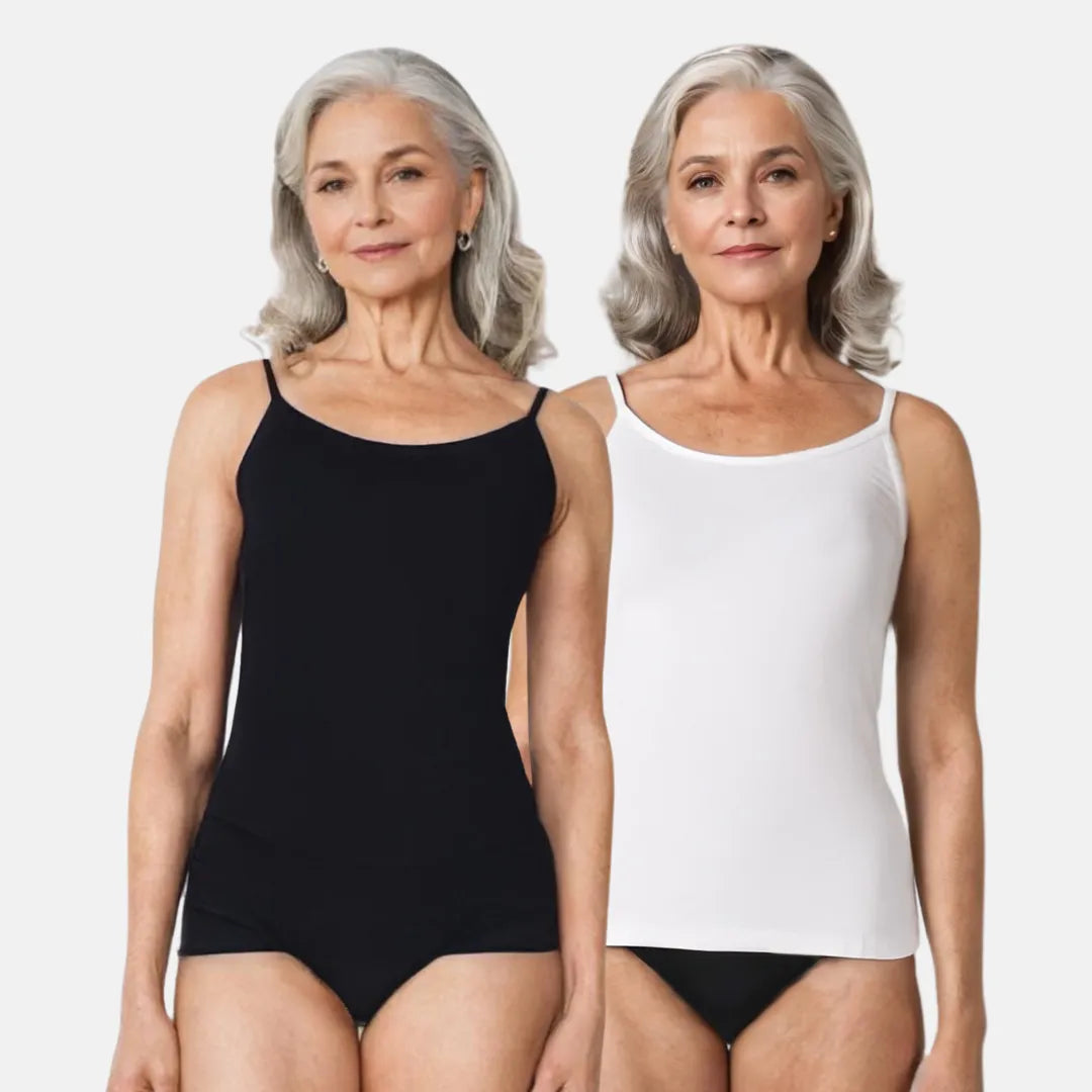 Cotton Spaghetti Strap Tops For Seniors Black & White