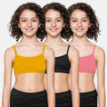Cotton Teenager Bra Mustard, Black & Flamingo Pink