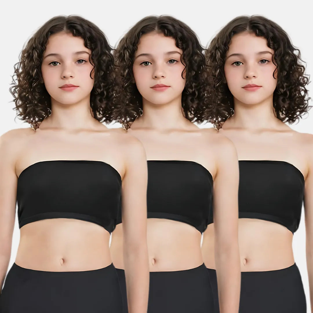 Crop Top Tube Bra For Girls Black Pack Of 3