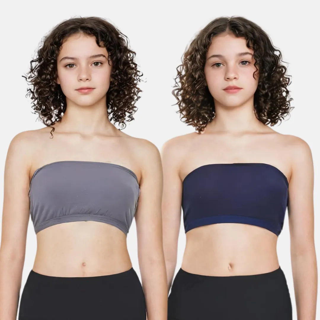 Crop Top Tube Bra For Girls Steel Grey & Navy Blue