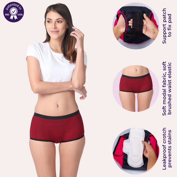 Modal Period Panty For Heavy Flow | Boxer Fit | Prevents Front, Back & Inner Thigh Stains | 2 Pack