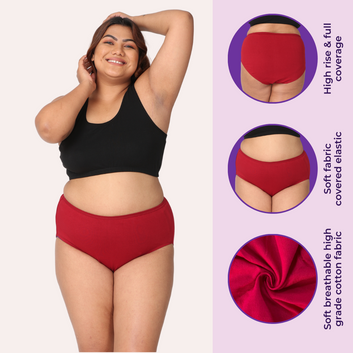 Curvy Women's Cotton Panties | High Waist | Full Hip Coverage | No Exposed Elastic At Waist & Thigh Round | Prevents Friction | Pack Of 3