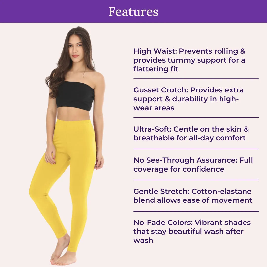 Features Of Cotton Leggings-Yellow