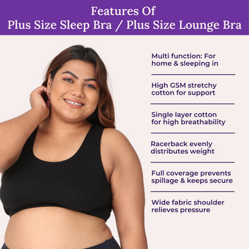 Plus Size Sleep Bra | Plus Size Lounge Bra | Non Padded | Non Wired | Full Coverage | Racerback | Pack Of 3