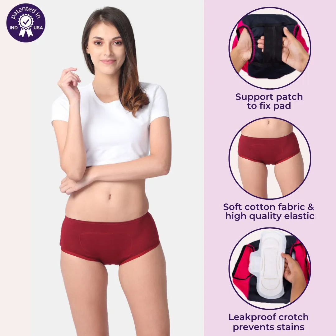 Women Panties During Periods Maroon Pack Of 3