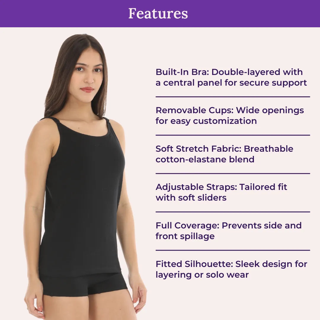 Features Of Cami Top With Built In Bra