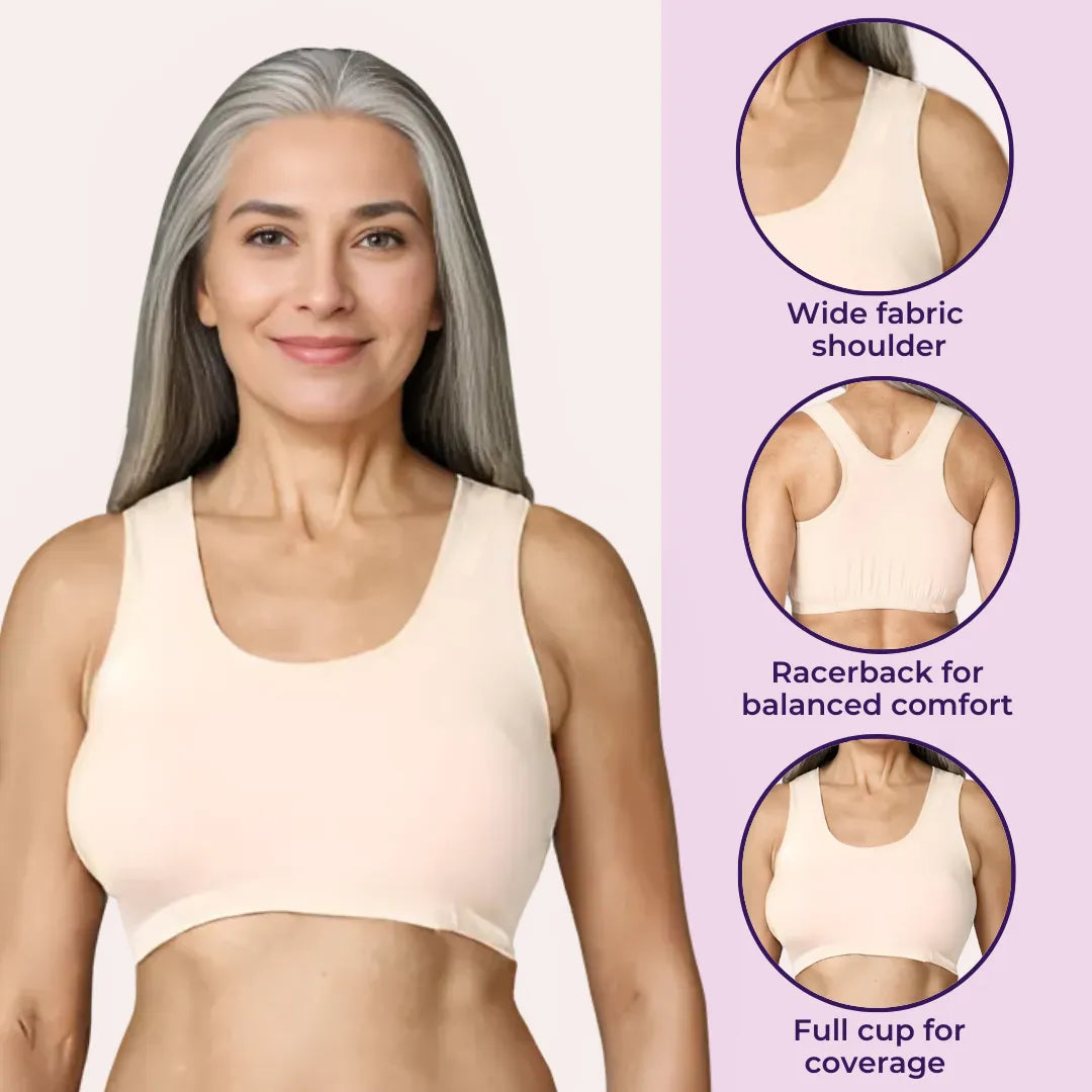 Lounge/Home Bra For Elderly | Non Padded | Non Wired | Racerback | Full Coverage - Adira