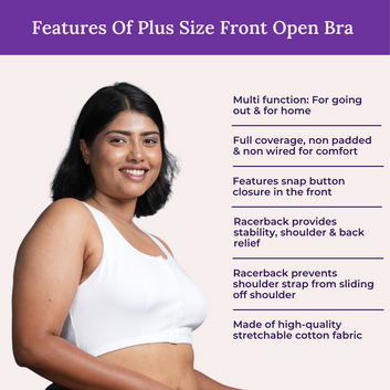 Front Open Button Bra for Plus Size | Non Padded | Non Wired | Racerback | Full Coverage | 3 Pack
