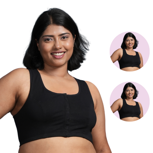 Front Open Button Bra for Plus Size | Non Padded | Non Wired | Racerback | Full Coverage | 2 Pack