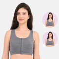 Front Open Button Bra Steel Grey Pack Of 2