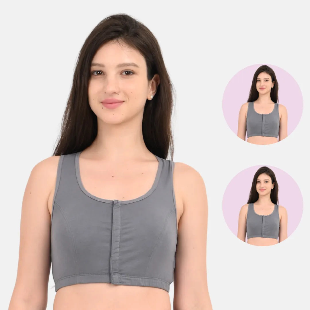 Front Open Button Bra Steel Grey Pack Of 2