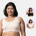 Front Open Cotton Bra Black & Skin