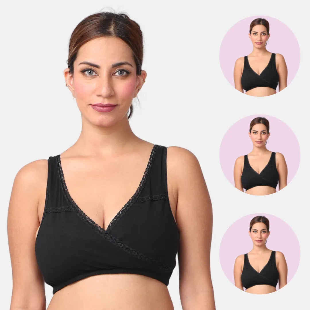 Full Coverage Nursing Sleep Bra Black Pack Of 3