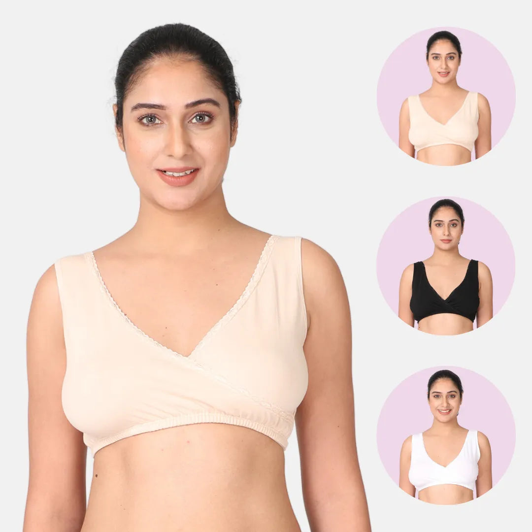 Full Coverage Nursing Sleep Bra Skin, Black & White