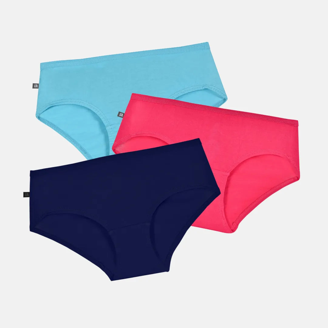 Girls In Cotton Panties Light Blue, Dark Pink & Navy Blue