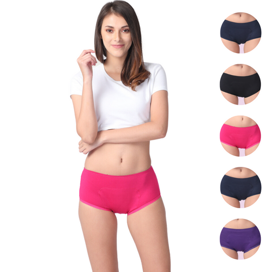 Heavy Flow Period Panties | Boxer Fit | Prevents Front, Back & Inner Thigh Stains | 5 Pack