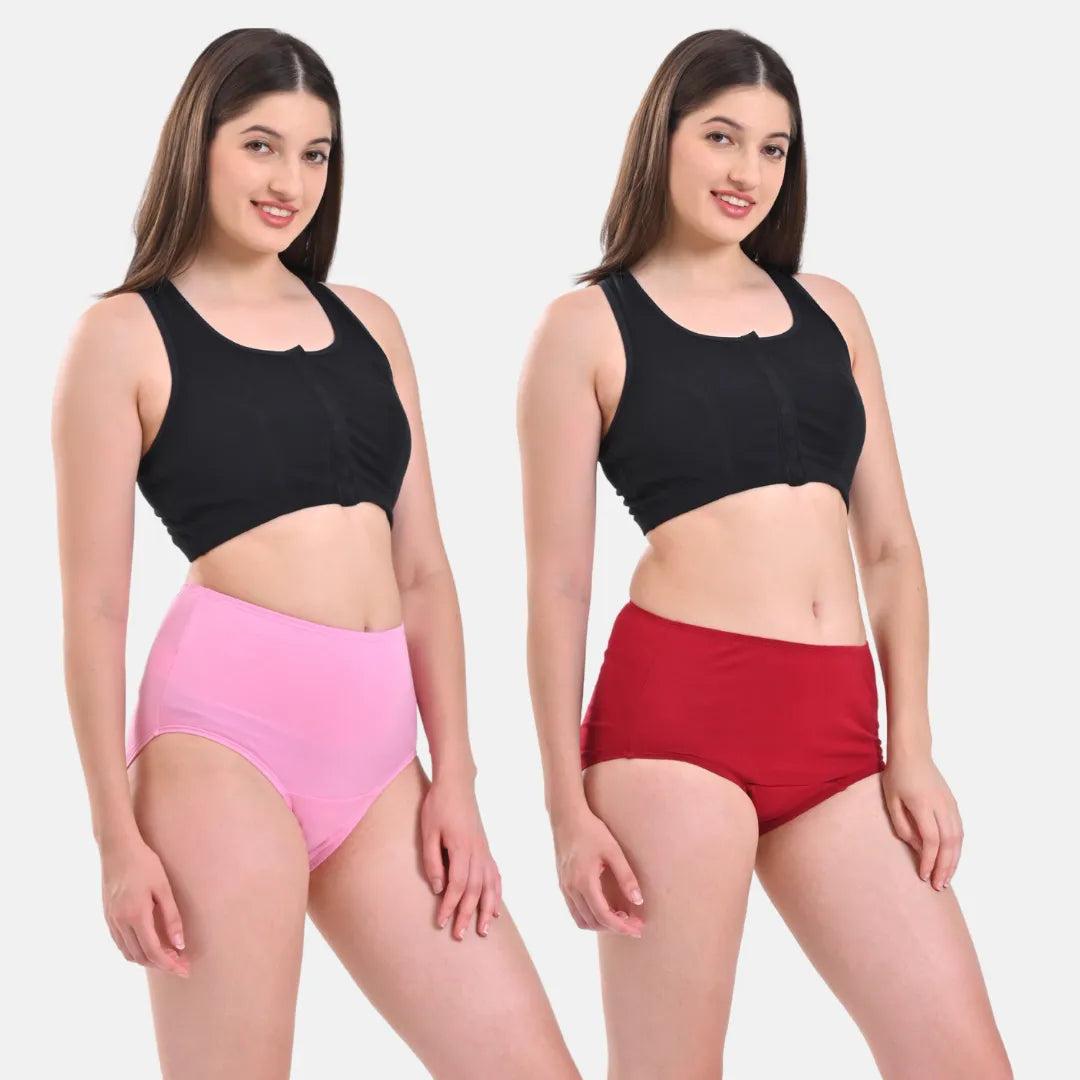 High Waist Cotton Panties Light Pink & Maroon