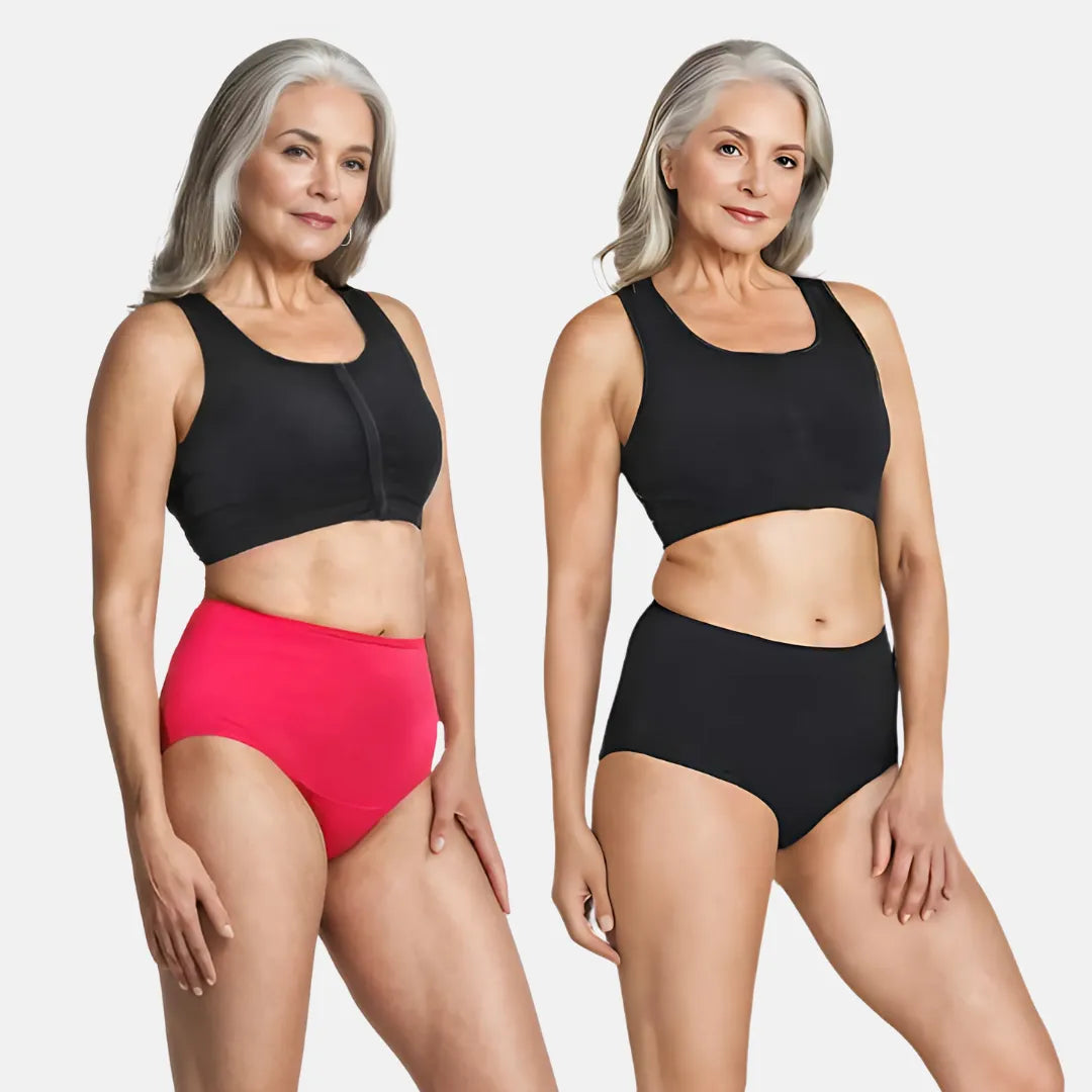 High Waist Cotton Underwear For Older Women Dark Pink & Black