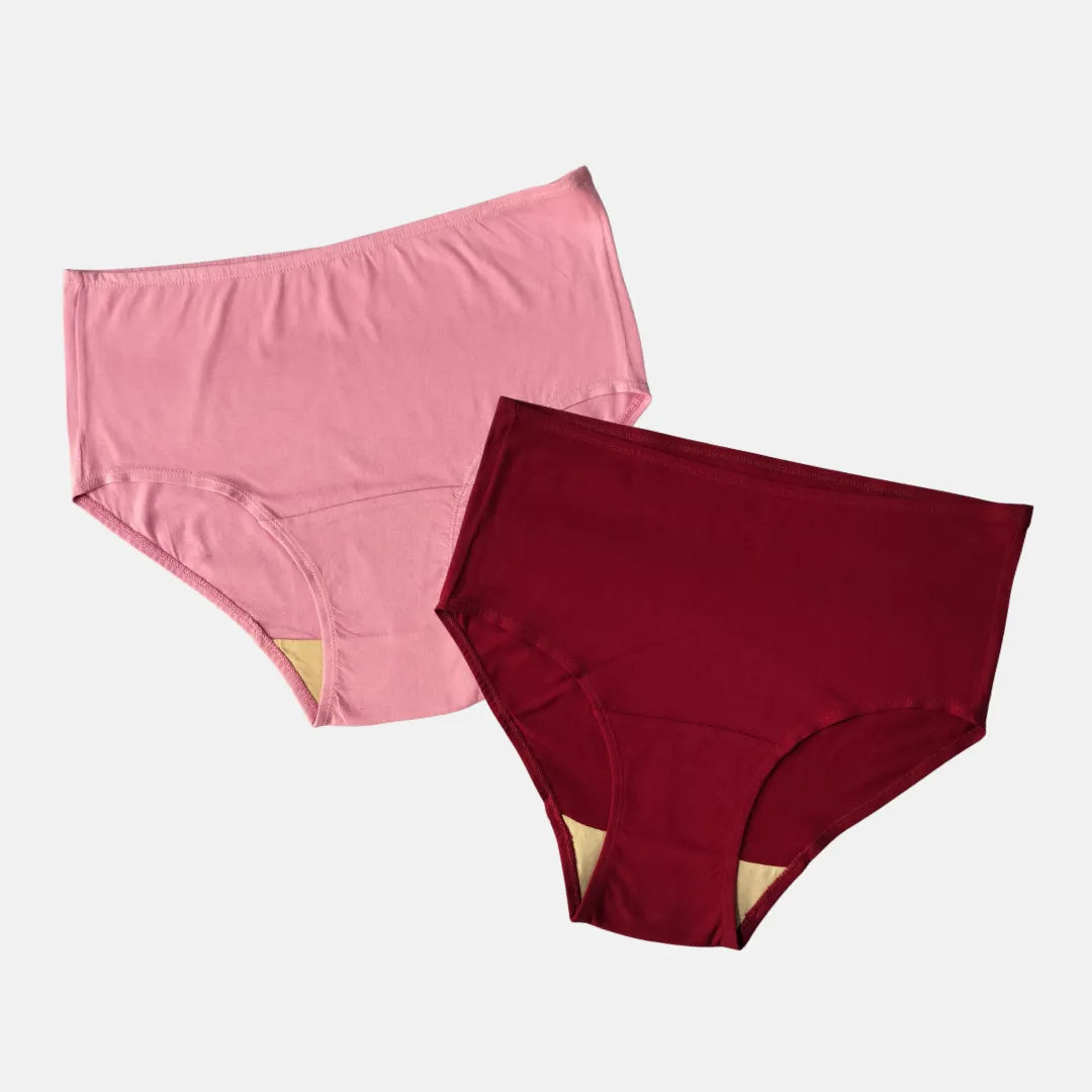High Waist Hygiene Underwear For Old Women Light Pink & Maroon